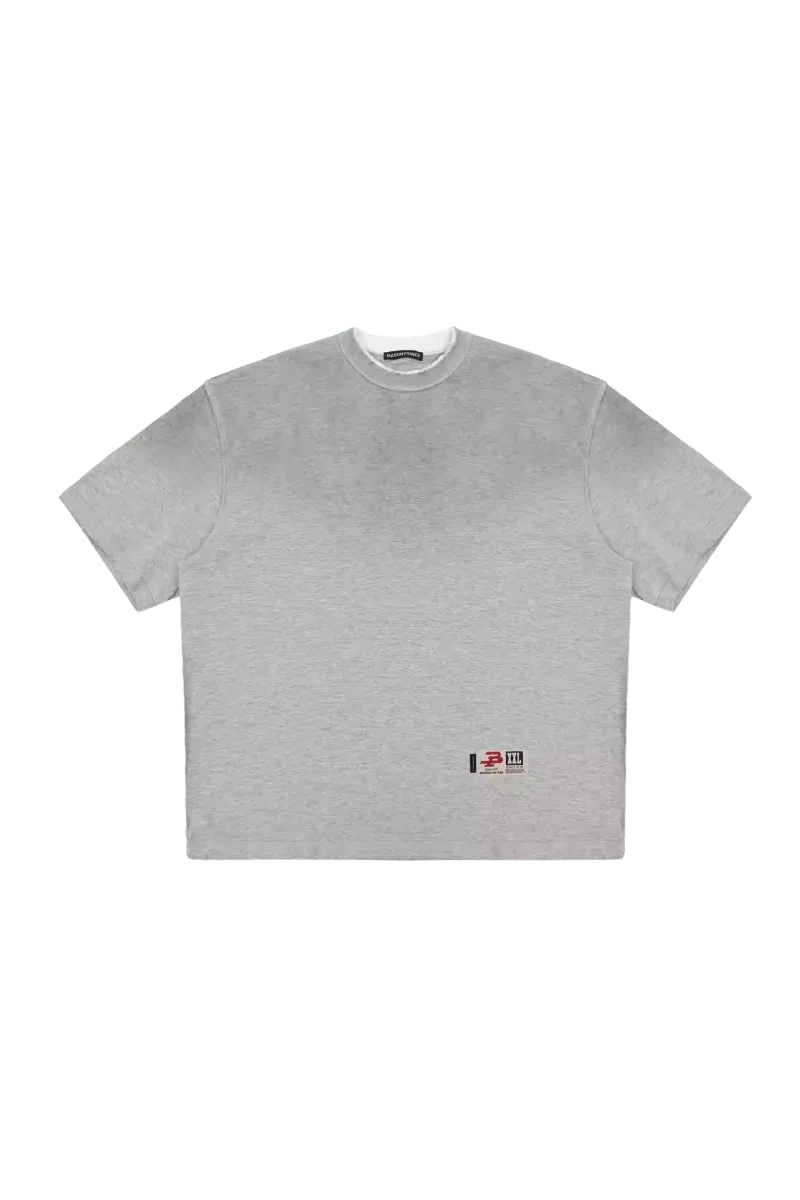 Gray Masonprince reversed style tee with short sleeves and small logo patch near hem