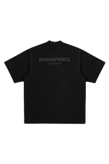 Black Masonprince Spokesman tee with bold logo text on the back in gray lettering