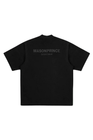 Black Masonprince Spokesman tee with bold logo text on the back in gray lettering