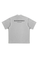 Gray Masonprince Spokesman tee with bold logo print on back and short sleeves