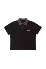 Masonprince SS25 Polo Tee in black with checkered collar and front button placket