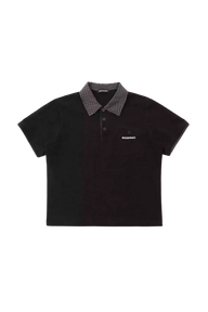 Masonprince SS25 Polo Tee in black with checkered collar and front button placket
