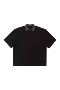 Black Masonprince SS25 Polo Tee with patterned collar and short sleeves