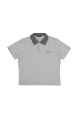 Masonprince SS25 Polo Tee in light gray with black and white checkered collar and short sleeves