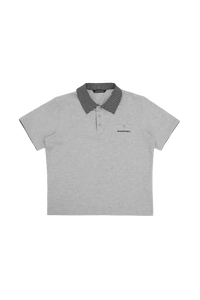 Masonprince SS25 Polo Tee in light gray with black and white checkered collar and short sleeves