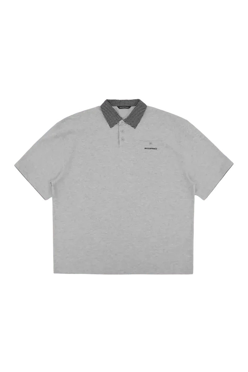 Masonprince SS25 Polo Tee in light gray with contrasting checkered collar and short sleeves