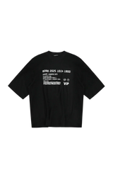 Masonprince black SS25 VIP Tee with white graphic text and logo design on front