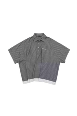 Gray Masonprince Stripes Polo Tee with white button placket and subtle striped pattern
