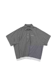 Gray Masonprince Stripes Polo Tee with white button placket and subtle striped pattern