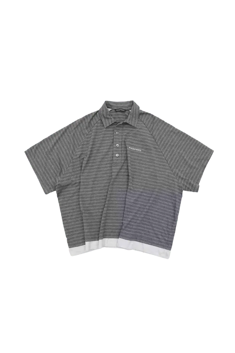 Gray Masonprince Stripes Polo Tee with white button placket and subtle striped pattern