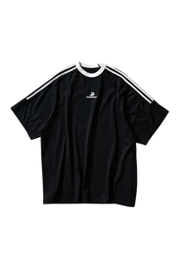 Masonprince Triple Stripe Tee in black with white stripe details and logo for stylish casual wear