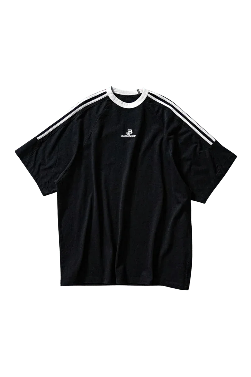 Masonprince Triple Stripe Tee in black with white stripe details and logo for stylish casual wear