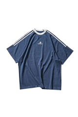 Masonprince Triple Stripe Tee in Navy with White Stripes and Logo for a Stylish Look