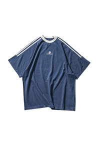 Masonprince Triple Stripe Tee in Navy with White Stripes and Logo for a Stylish Look