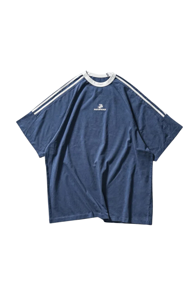 Masonprince Triple Stripe Tee in Navy with White Stripes and Logo for a Stylish Look