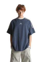 Masonprince Triple Stripe Tee in Navy with White Stripes and Relaxed Fit for Casual Style