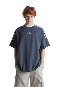 Masonprince Triple Stripe Tee in Navy with White Stripes and Relaxed Fit for Casual Style