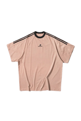 Masonprince Triple Stripe Tee in soft pink with contrasting black collar and stripes for a stylish look