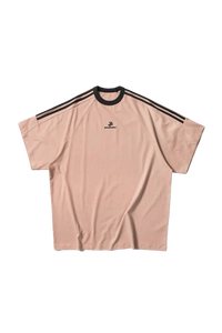 Masonprince Triple Stripe Tee in soft pink with contrasting black collar and stripes for a stylish look