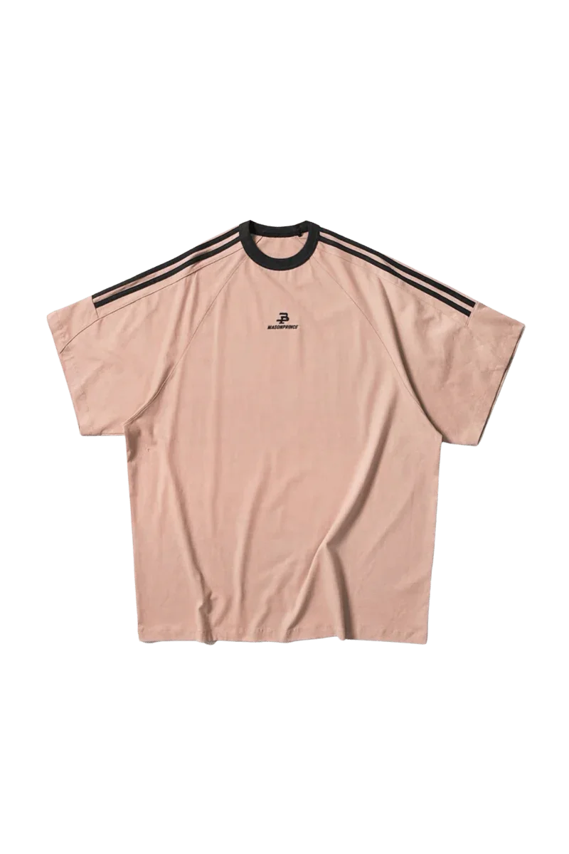 Masonprince Triple Stripe Tee in soft pink with contrasting black collar and stripes for a stylish look