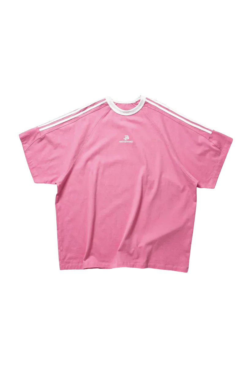 Masonprince Triple Stripe Tee in pink with a relaxed fit and sporty design