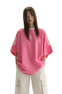 Masonprince Triple Stripe Tee in bright pink with a relaxed fit and logo detail on chest