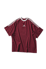 Masonprince Triple Stripe Tee in Burgundy with Comfortable Loose Fit and Stylish Design