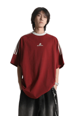Masonprince Triple Stripe Tee in Red with Stylish Graphic for Casual Wear