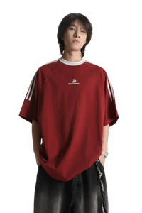 Masonprince Triple Stripe Tee in Red with Stylish Graphic for Casual Wear