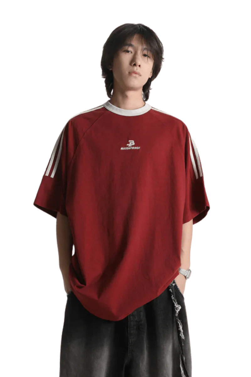 Masonprince Triple Stripe Tee in Red with Stylish Graphic for Casual Wear