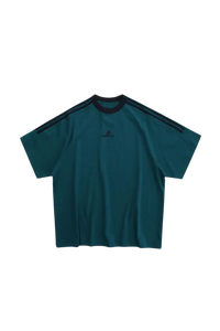 Masonprince Triple Stripe Tee in teal with black stripes and relaxed fit for casual wear