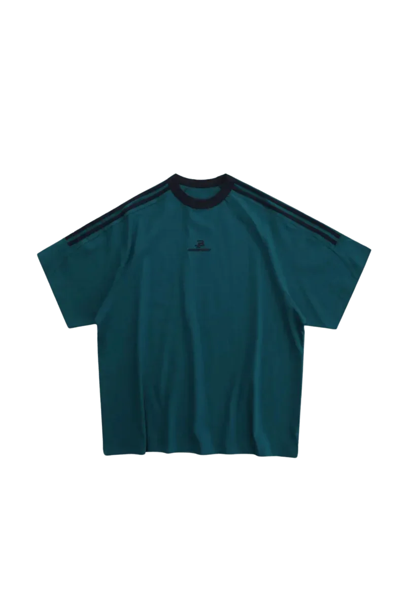 Masonprince Triple Stripe Tee in teal with black stripes and relaxed fit for casual wear