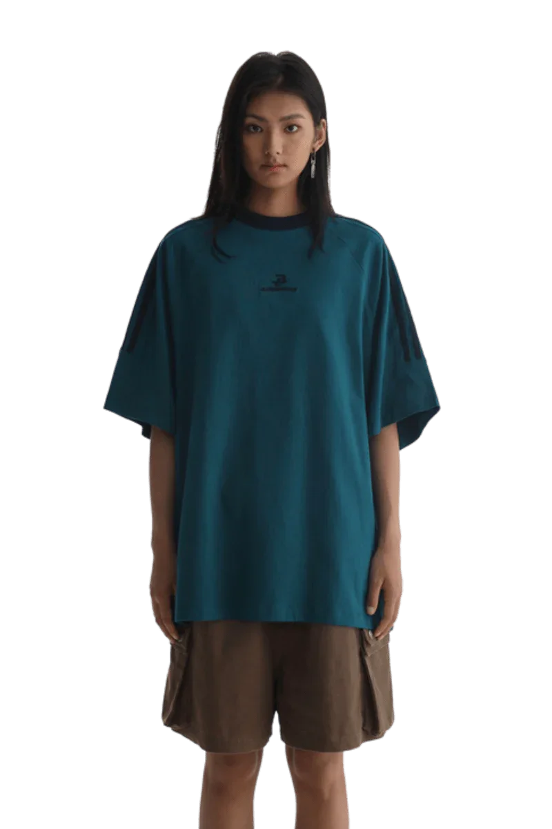 Masonprince Triple Stripe Tee in teal featuring oversized fit and minimalistic design