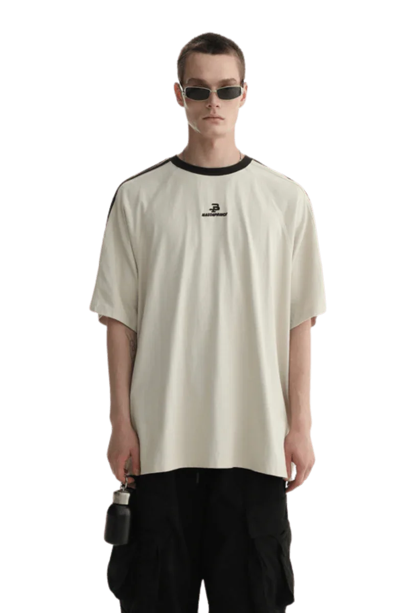 Masonprince Triple Stripe Tee in White with Casual Loose Fit for Everyday Wear