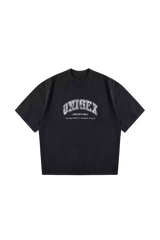Masonprince black unisex logo tee with white vintage-style university text print