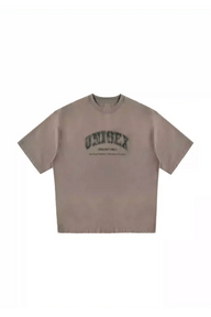 Masonprince unisex logo tee in muted brown with a printed vintage style logo on the chest
