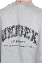 Masonprince unisex logo tee in gray with vintage black typography on the back
