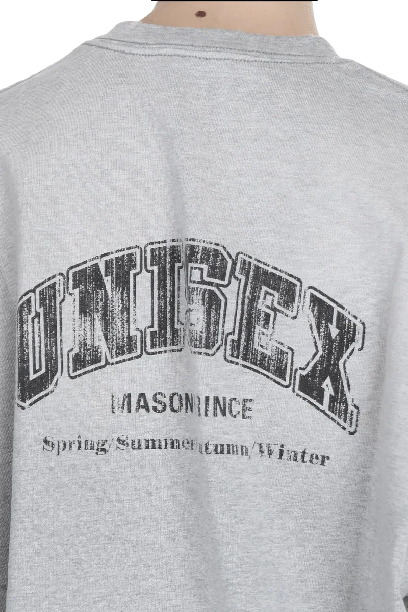 Masonprince unisex logo tee in gray with vintage black typography on the back