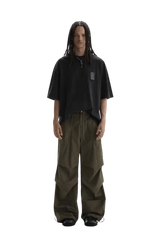 Model wearing Masonprince WashTag Tee black oversized short sleeve shirt with loose fit