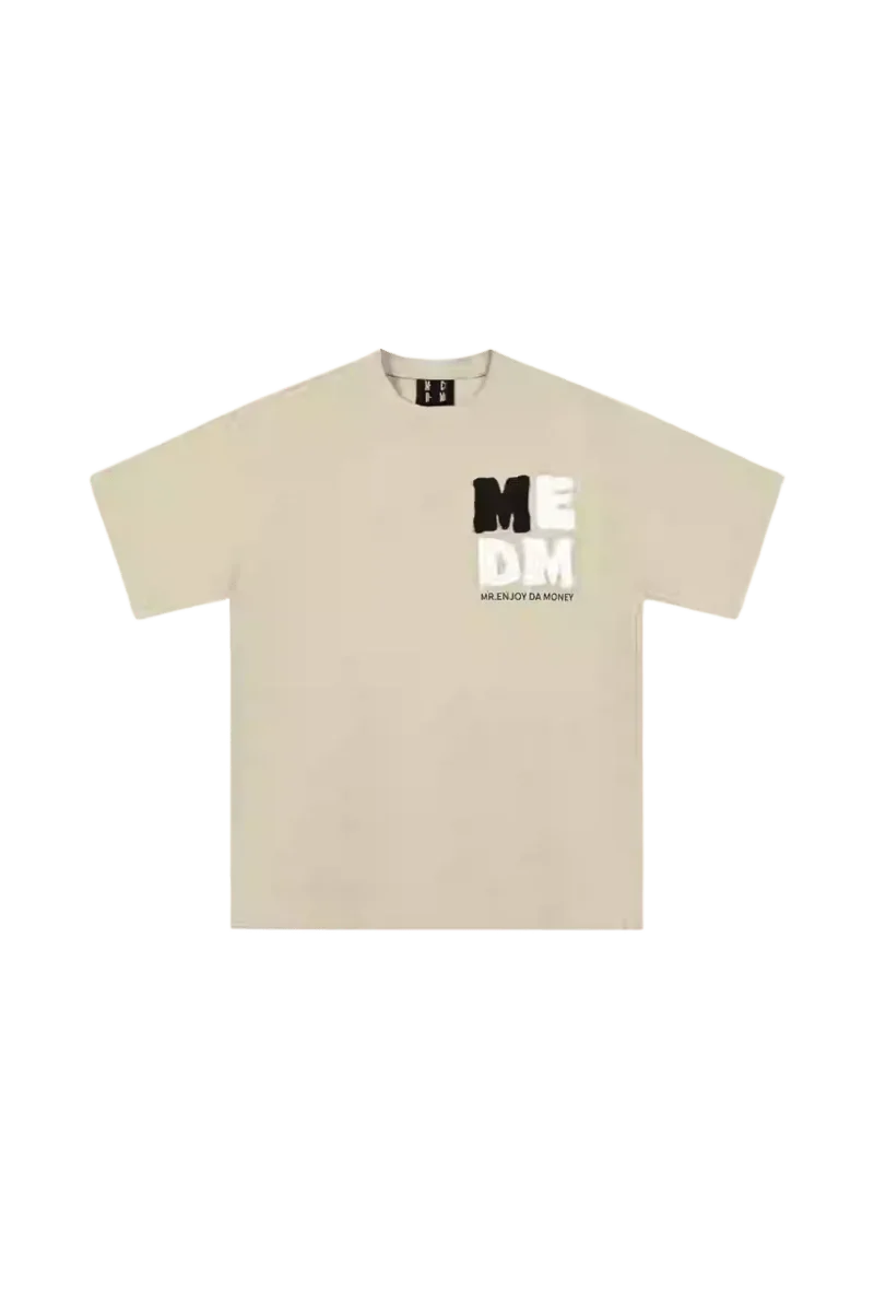 Neutral MEDM Badge Tee by Mr Enjoy Da Money with bold logo design on the front