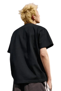 Back view of a black MEDM Badge Tee from Mr Enjoy Da Money with short sleeves and relaxed fit