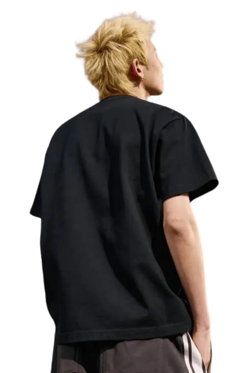 Back view of a black MEDM Badge Tee from Mr Enjoy Da Money with short sleeves and relaxed fit