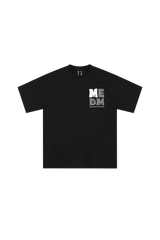 MEDM Badge Tee in black featuring a bold logo print on the front for stylish streetwear look
