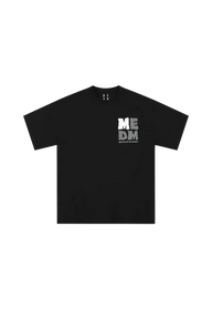 MEDM Badge Tee in black featuring a bold logo print on the front for stylish streetwear look