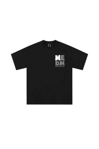 MEDM Badge Tee in black featuring a bold logo print on the front for stylish streetwear look