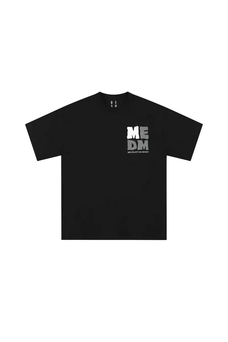 MEDM Badge Tee in black featuring a bold logo print on the front for stylish streetwear look