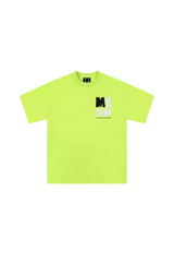 Bright neon green MEDM Badge Tee by Mr Enjoy Da Money with stylish graphic design on the chest
