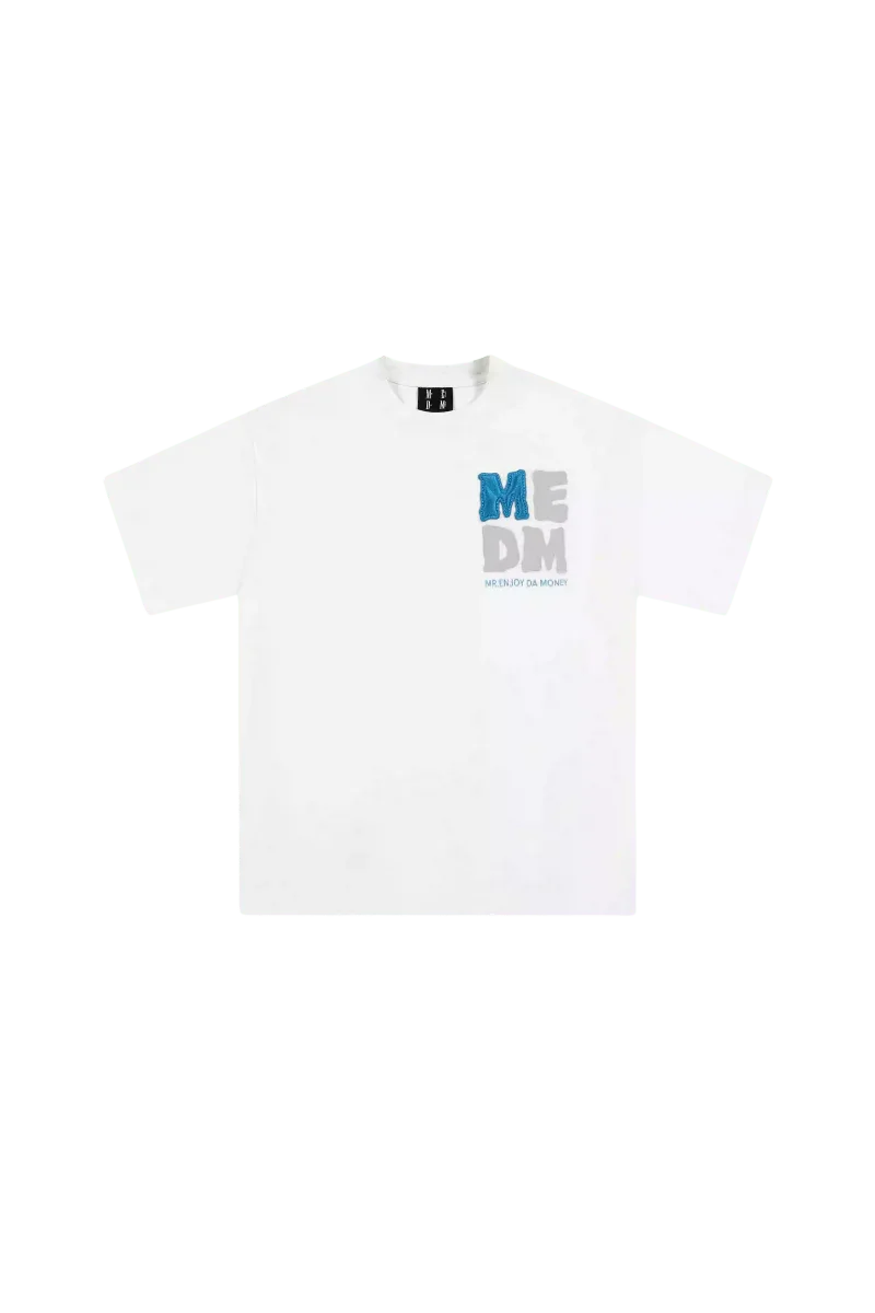 Mr Enjoy Da Money MEDM Badge Tee in white featuring bold graphic design on the chest