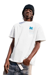 Mr Enjoy Da Money MEDM Badge Tee in White, featuring a stylish pocket design for a modern look
