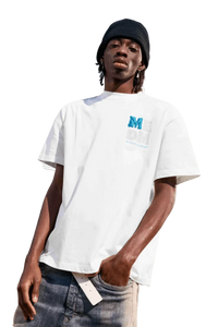 Mr Enjoy Da Money MEDM Badge Tee in White, featuring a stylish pocket design for a modern look